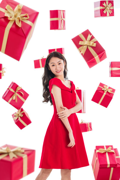 优雅的青年女人与礼物图片下载