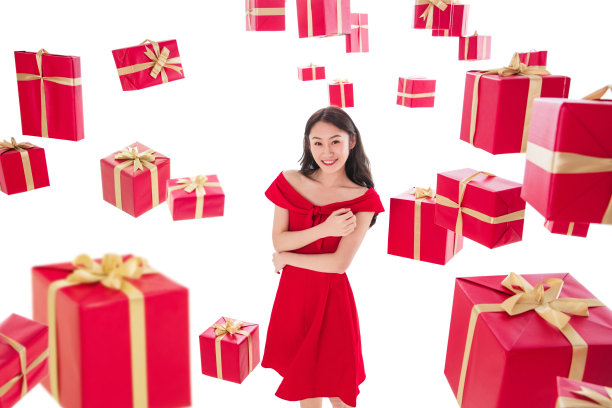 漂亮的青年女人与礼物图片下载
