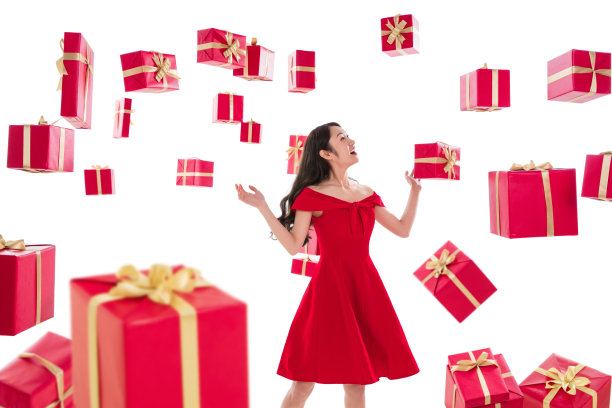 漂亮的青年女人与礼物图片下载