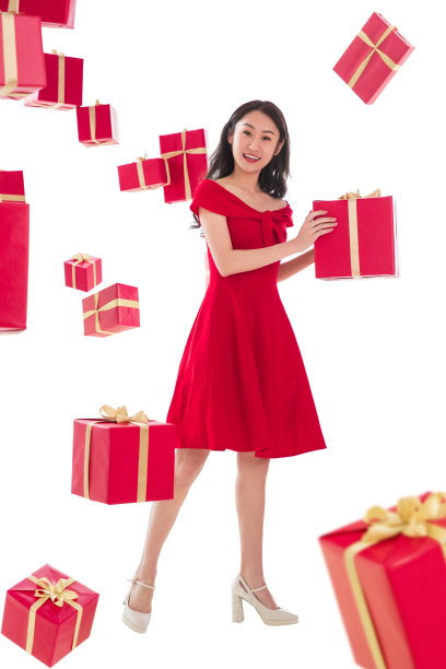 漂亮的年轻女人与礼物图片下载