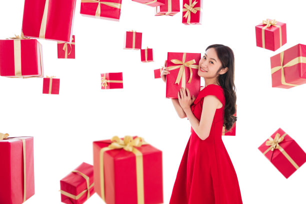 漂亮的年轻女人与礼物图片下载