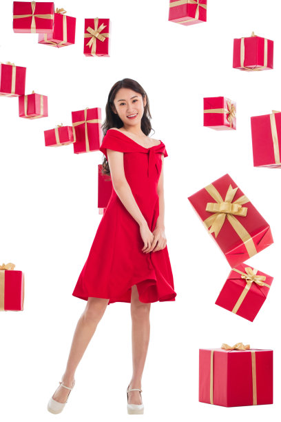 优雅的年轻女人与礼物图片下载
