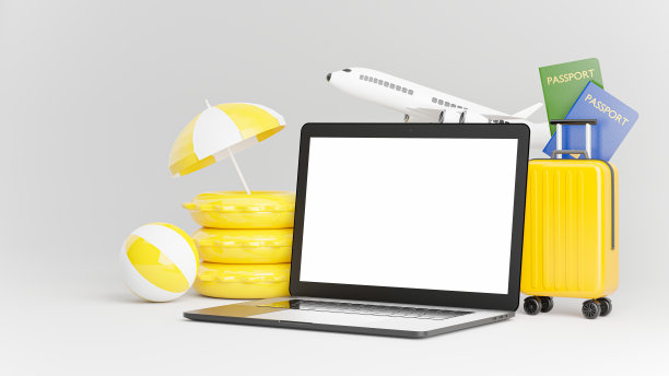 笔记本电脑与夏季旅游概念的产品展示图片下载