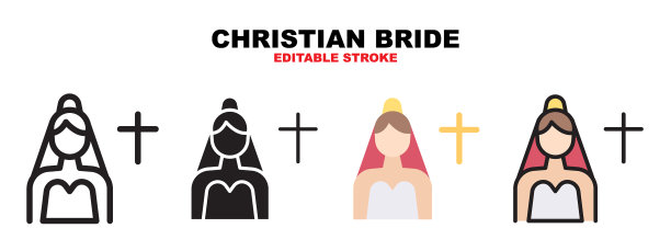 基督教新娘图标设置不同的风格图片下载
