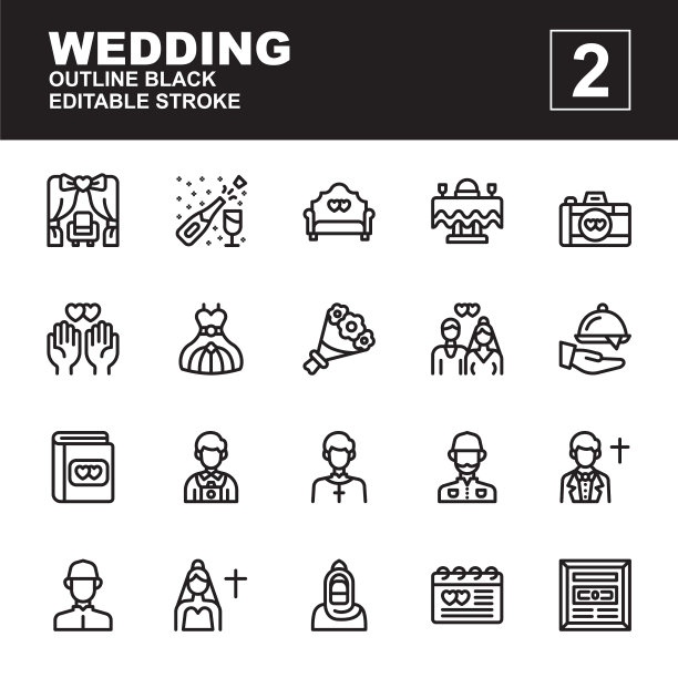 图标设置婚礼与轮廓黑色图片下载