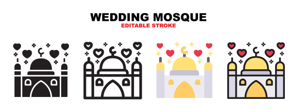 婚礼清真寺图标设置不同的风格图片下载