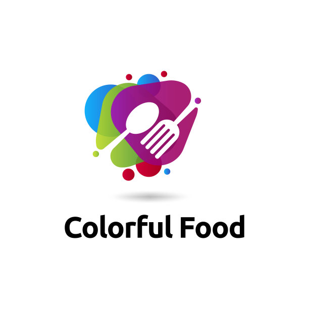 五颜六色的食物标志概念与叉和勺图片下载
