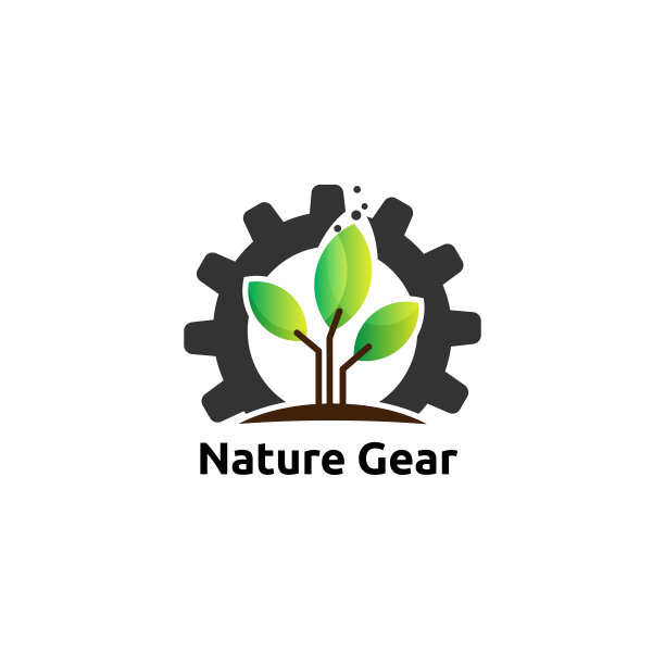 自然齿轮与树叶标志概念图标元素图片下载