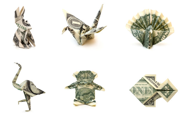 美元折纸动物收集在白色图片下载