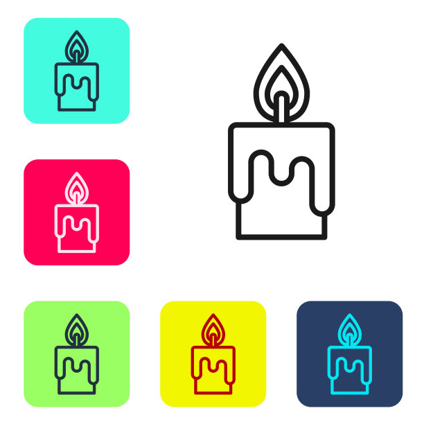 黑色线燃烧蜡烛图标孤立在白色图片下载