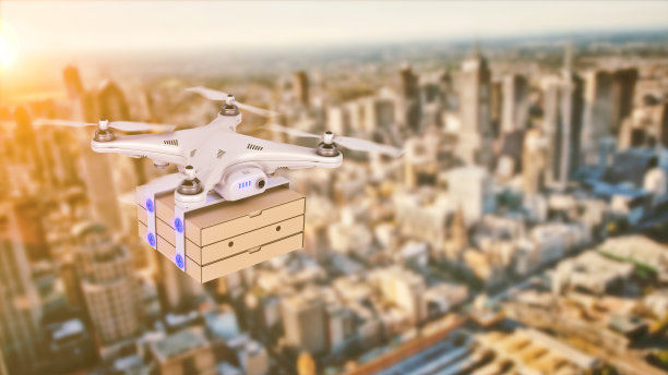 用无人机送披萨。三维渲染图片下载