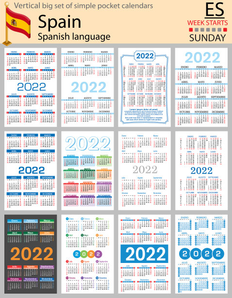 西班牙2022周的垂直袖珍日历图片下载