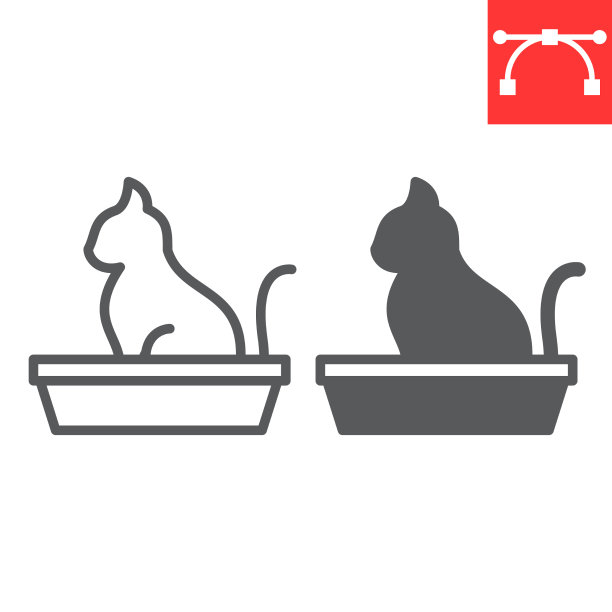 猫在宠物托盘线和字形图标宠物商店和图片下载