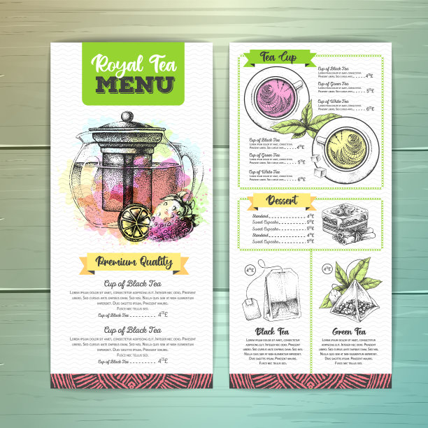 手绘艺术餐厅皇家茶菜单图片下载