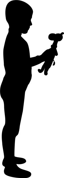 剪影男孩抱着玩具，孩子抱着长颈鹿图片下载