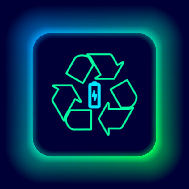 发光霓虹线电池与回收符号线图片下载