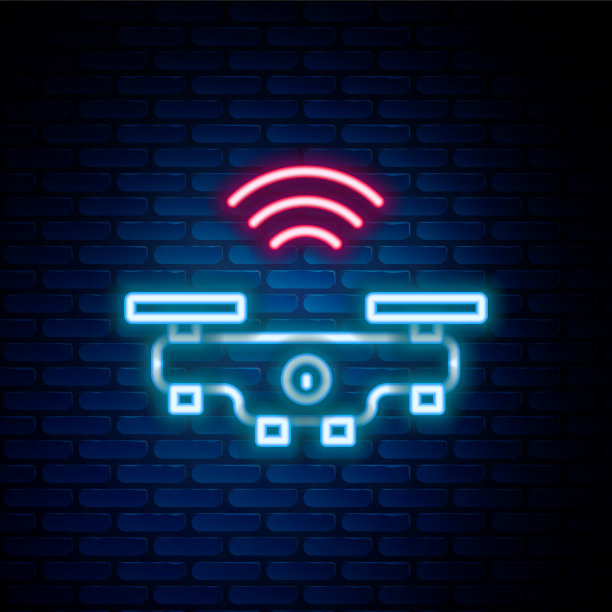 发光的霓虹灯线智能无人机系统图标孤立图片下载