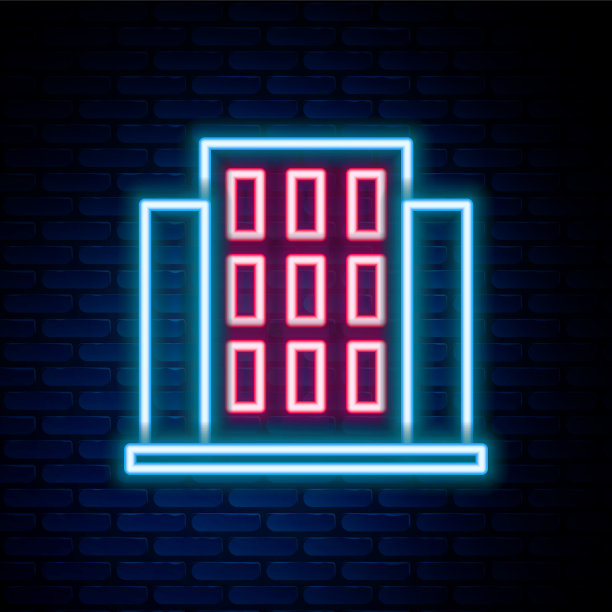 发光的霓虹灯线房子图标孤立在砖上图片下载