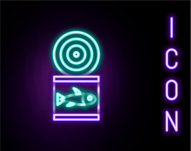 霓虹灯线罐头鱼图标孤立图片下载