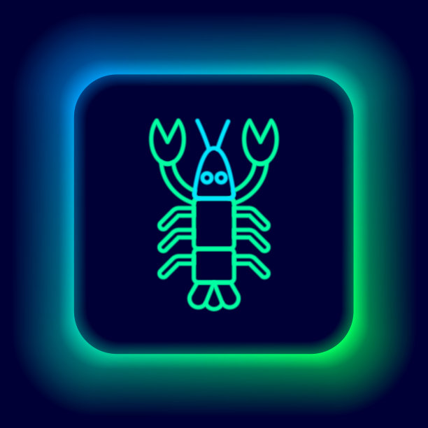 发光的霓虹灯线龙虾图标孤立在黑色图片下载