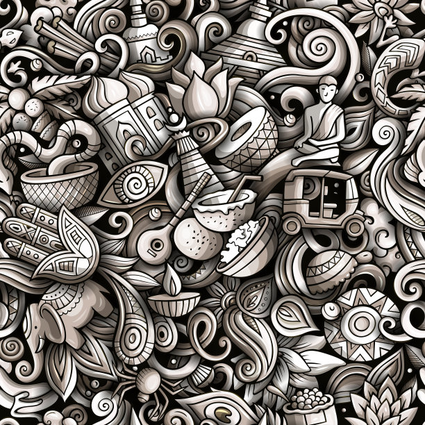 卡通涂鸦印度无缝图案图片下载