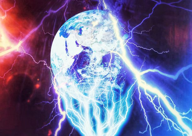 一个抽象的地球在外层空间发光的3D插图图片下载