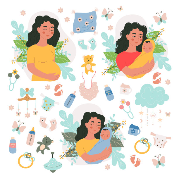 设置不同的女性怀孕和新生儿图片下载