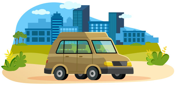 卡通风格的现代停车场沿着城镇街道。车辆在城市街道上行驶图片下载