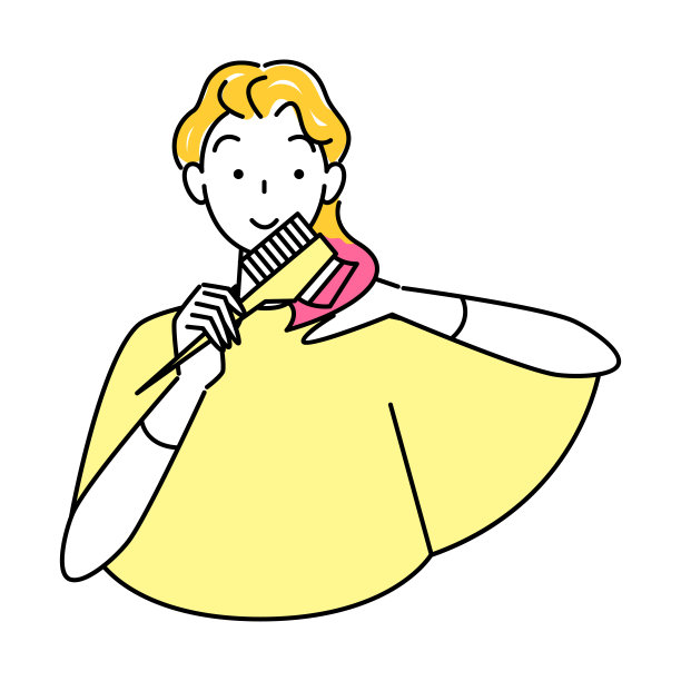 可爱的女人用染发梳将发梢染成粉红色，护发插画矢量，一个漂亮的女人用梳子将发尾染成粉红色图片下载