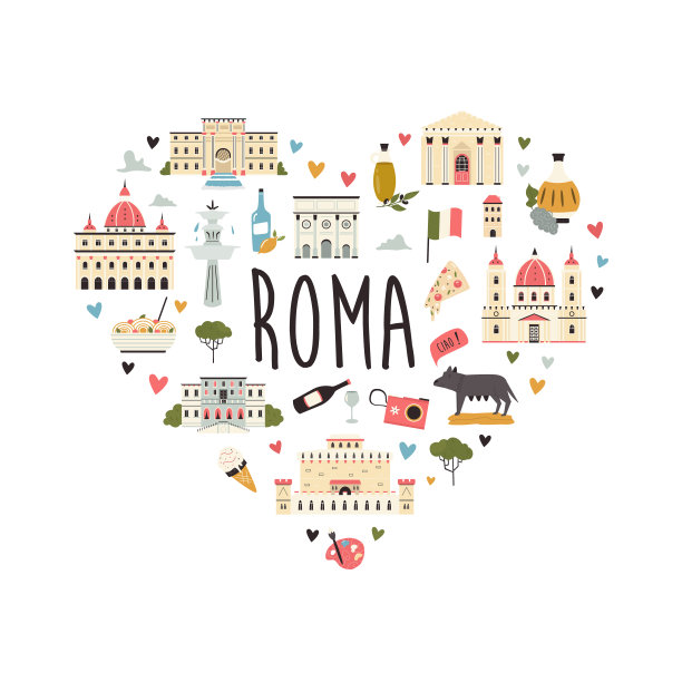 旅游抽象设计与著名的目的地和地标罗马。图片下载
