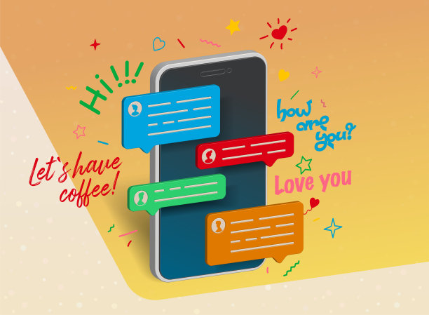 带有信息的等距手机。与朋友在线聊天。移动信使3D旗帜。音量讲话气泡在电话。社交网络。三维设备。矢量插图。图片下载