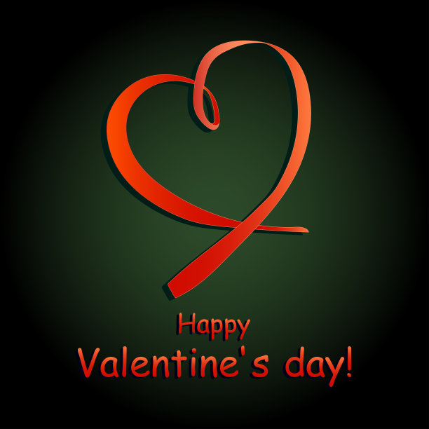 情人节快乐!用红丝带做成的心形卡片。图片下载