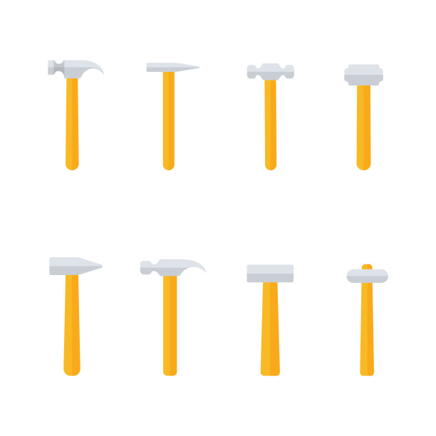 锤图标集。颜色hummer象形文字收集在平的风格图片下载