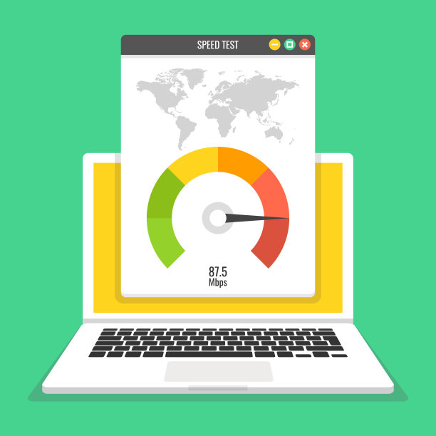 屏幕上有速度测试的笔记本电脑。矢量插图。图片下载