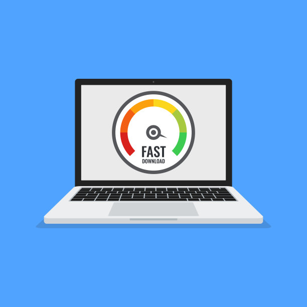 屏幕上有速度测试的笔记本电脑。向量。图片下载