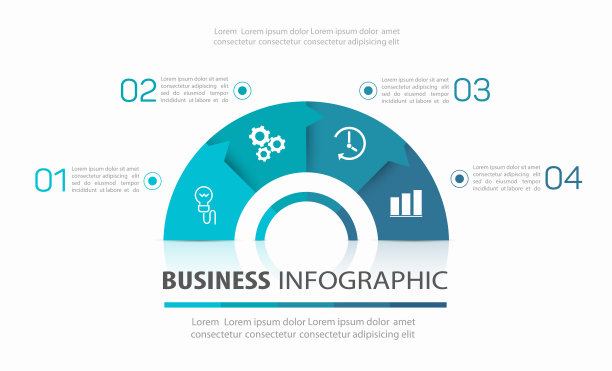 具有4个选项、步骤或流程的业务信息图表模板图片下载