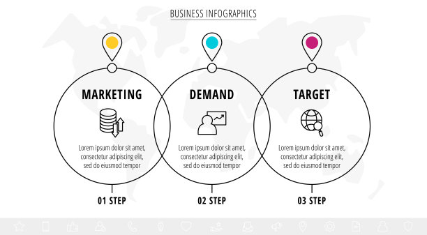 现代和线向量信息图表与图标和三个步骤图片下载