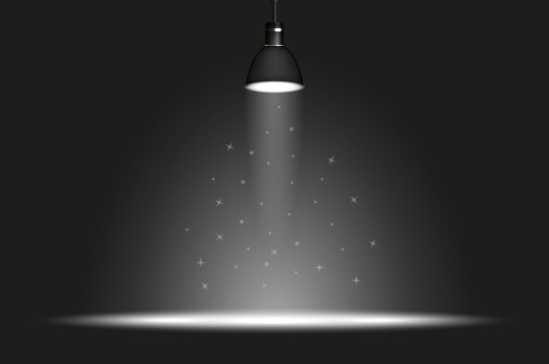 黑暗的房间里有一盏带聚光灯的黑色灯。广泛的光斑。矢量图图片下载