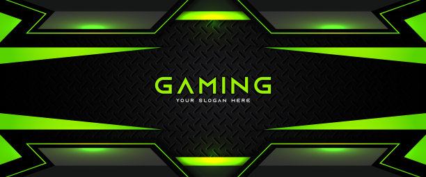 未来的绿色和黑色抽象游戏横幅设计与金属技术的概念。矢量图图片下载
