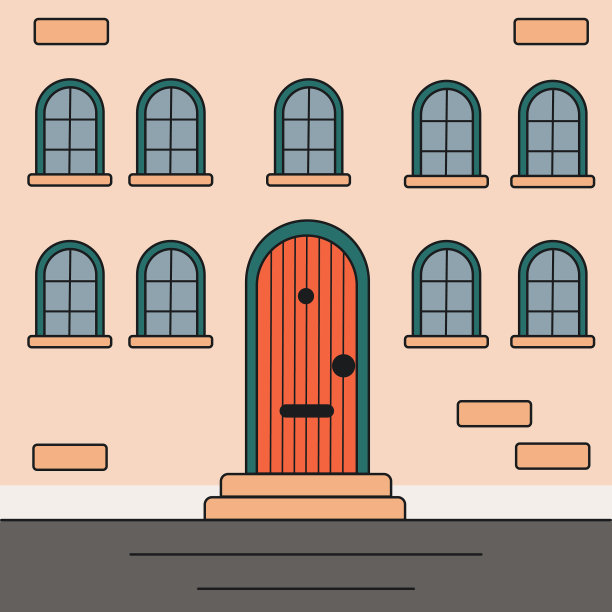 砖墙，有前门和窗户。图片下载