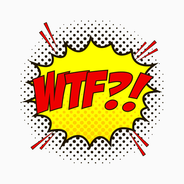 充满情感的喜剧演讲- WTF。卡通草图的对话效果在波普艺术风格的点半色调背景。向量图片下载