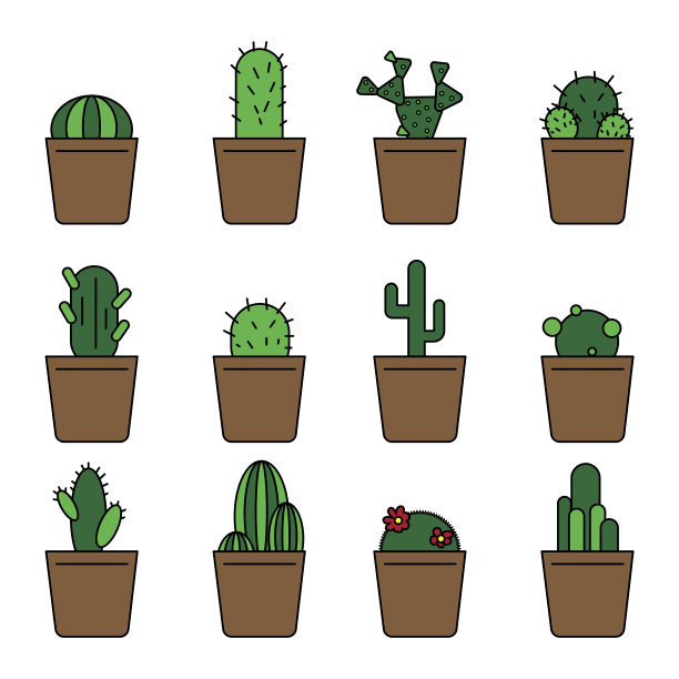 一套花盆。装饰花。春天花插图。矢量插图。股票的形象。每股收益10。图片下载