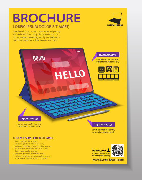 笔记本电脑和科技海报宣传单通讯高科技模板背景05图片下载