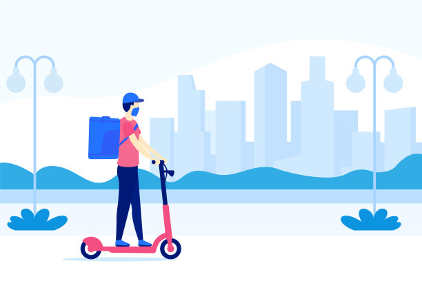 骑着踏板车送餐的快递员图片下载