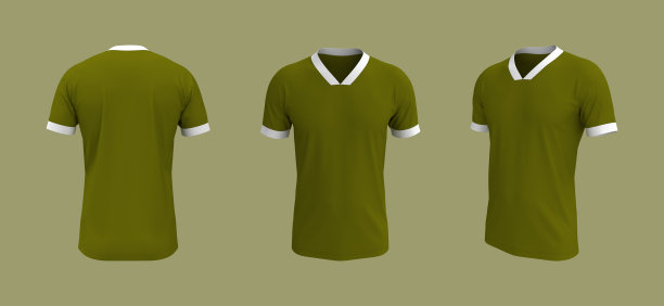 男子足球t恤模型的正面，侧面和背面的观点图片下载