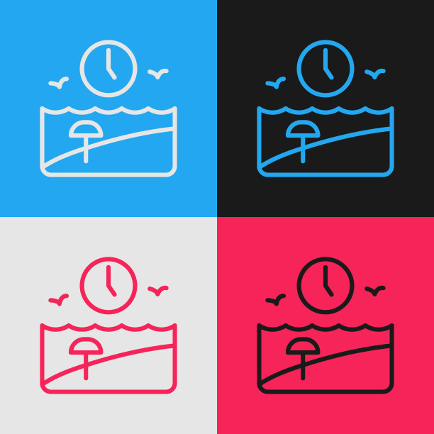 波普艺术线假期时间图标孤立的颜色图片下载