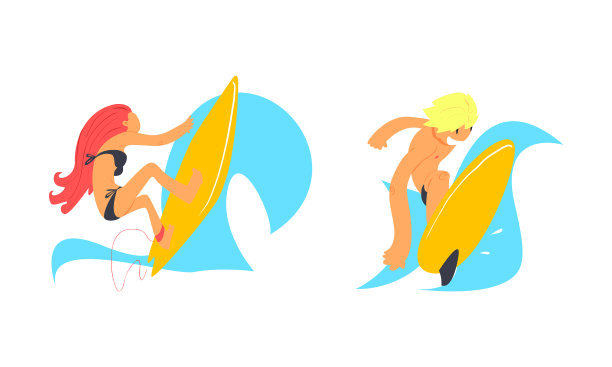 男女冲浪者骑着移动的波浪水图片下载