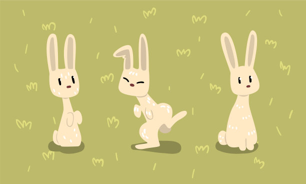 小白兔在绿色上摆不同姿势图片下载