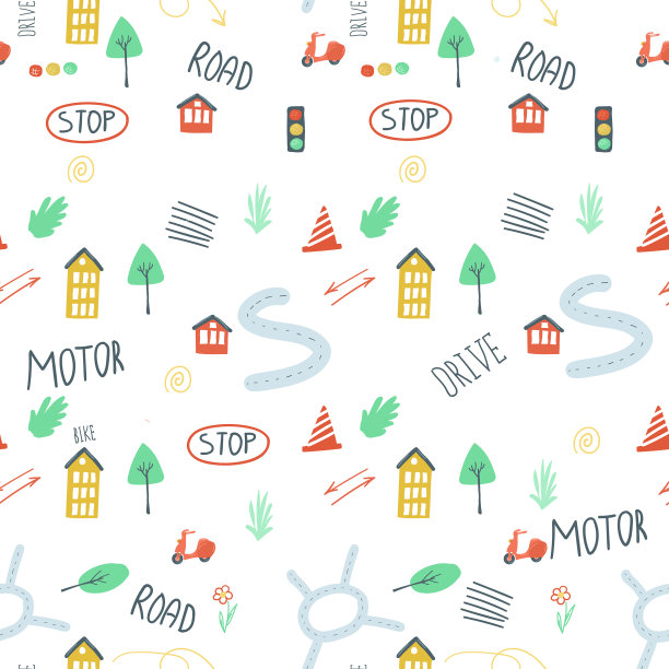 无尽的图案设置城市汽车交通灯道路图片下载