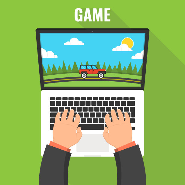 游戏的概念。在笔记本电脑上玩游戏的人。矢量平面插图。图片下载